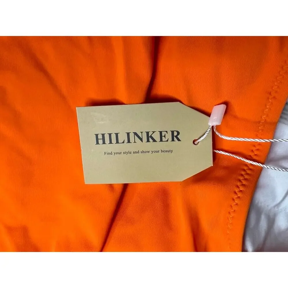 Hilinker Orange Ruffle Shoulder One Piece Swim Suit L NWT